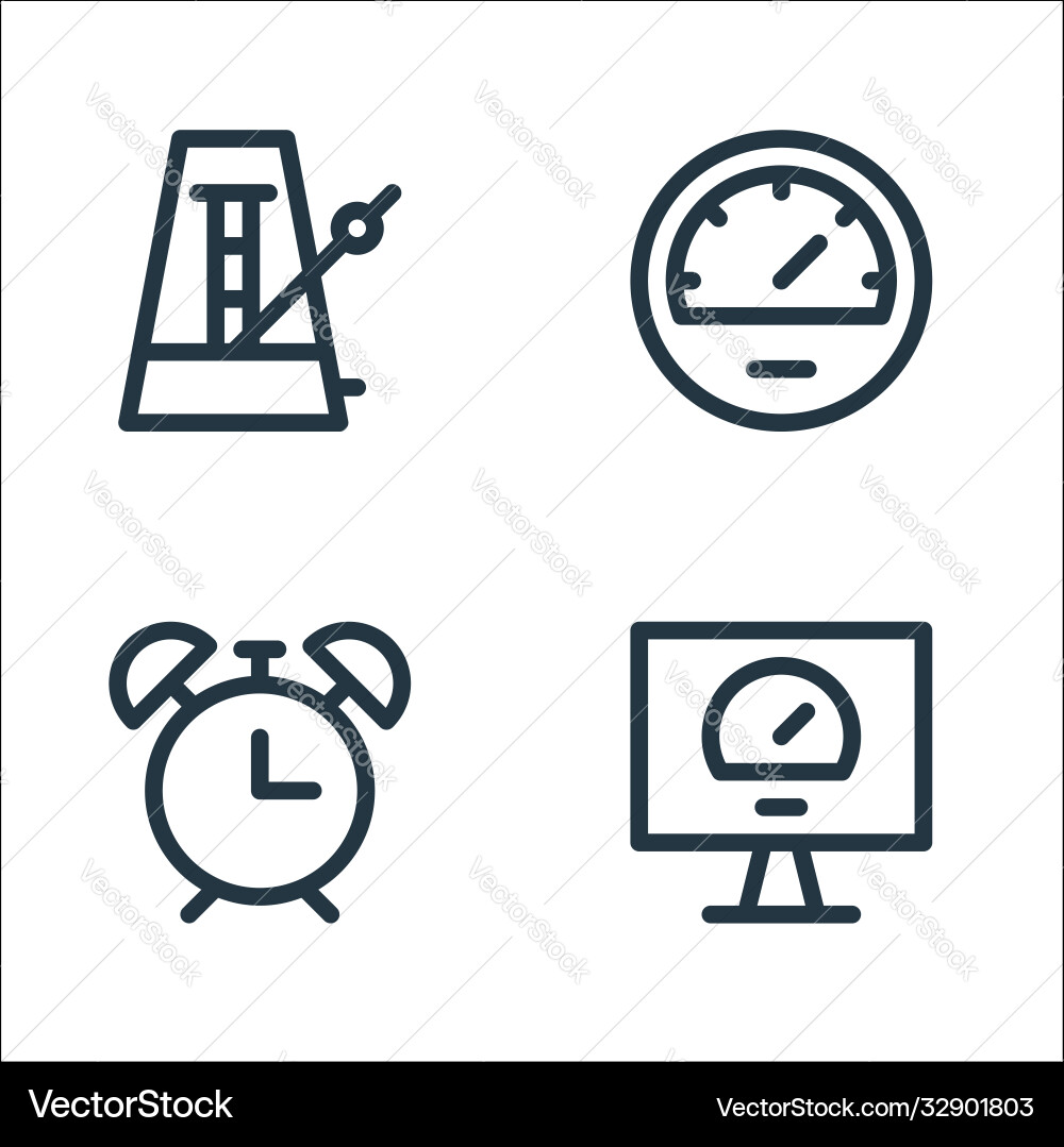 Speedometer and time line icons linear set Speedometer and time line icons linear set vector image