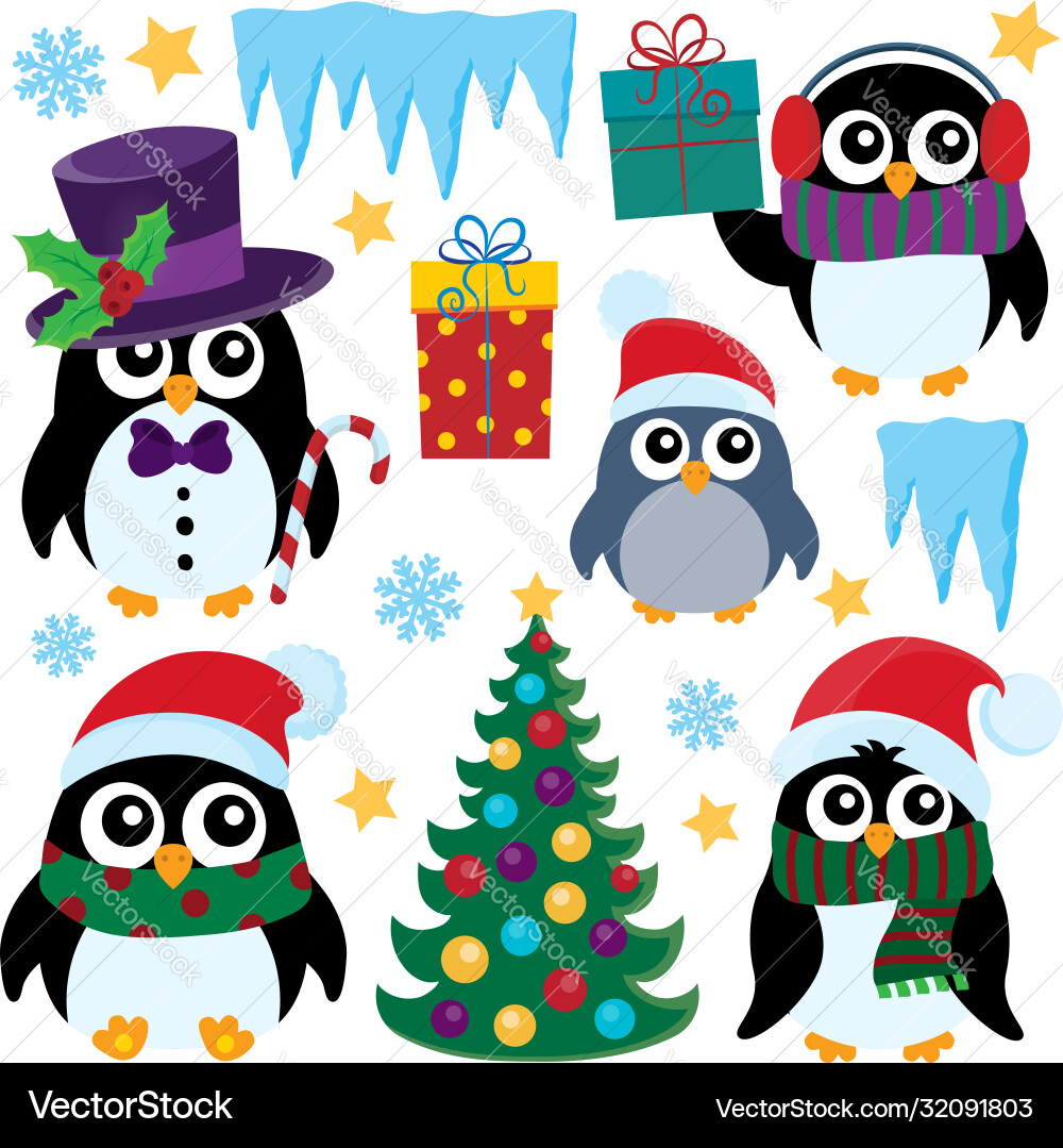 Stylized christmas penguins set 1 Stylized christmas penguins set 1 vector image