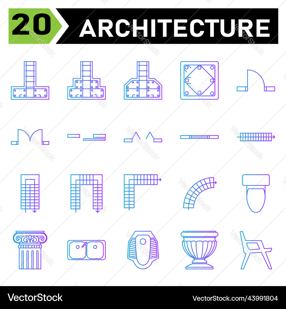 Architecture symbol icon set include pad footing vector image