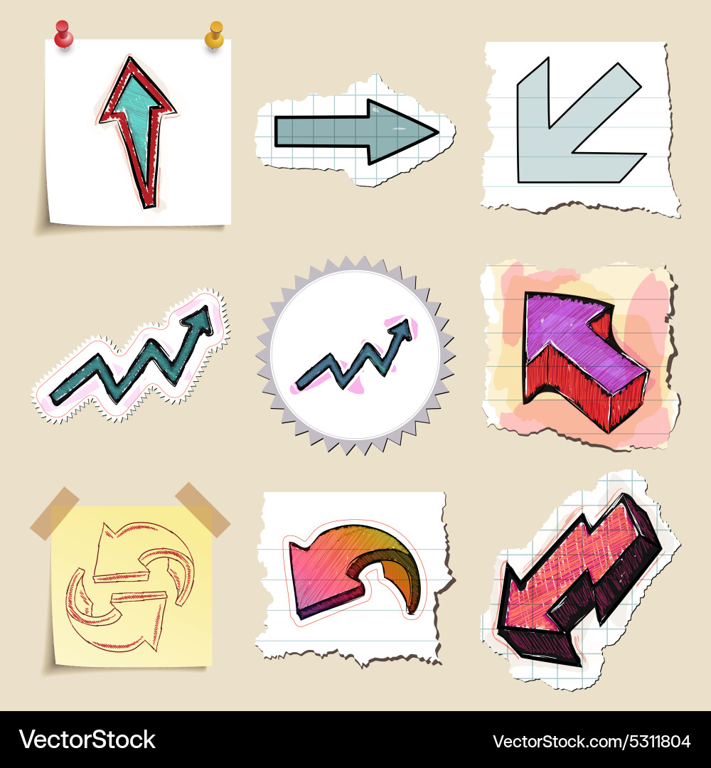 Arrows web icons set hand drawn and isolated Vector Image