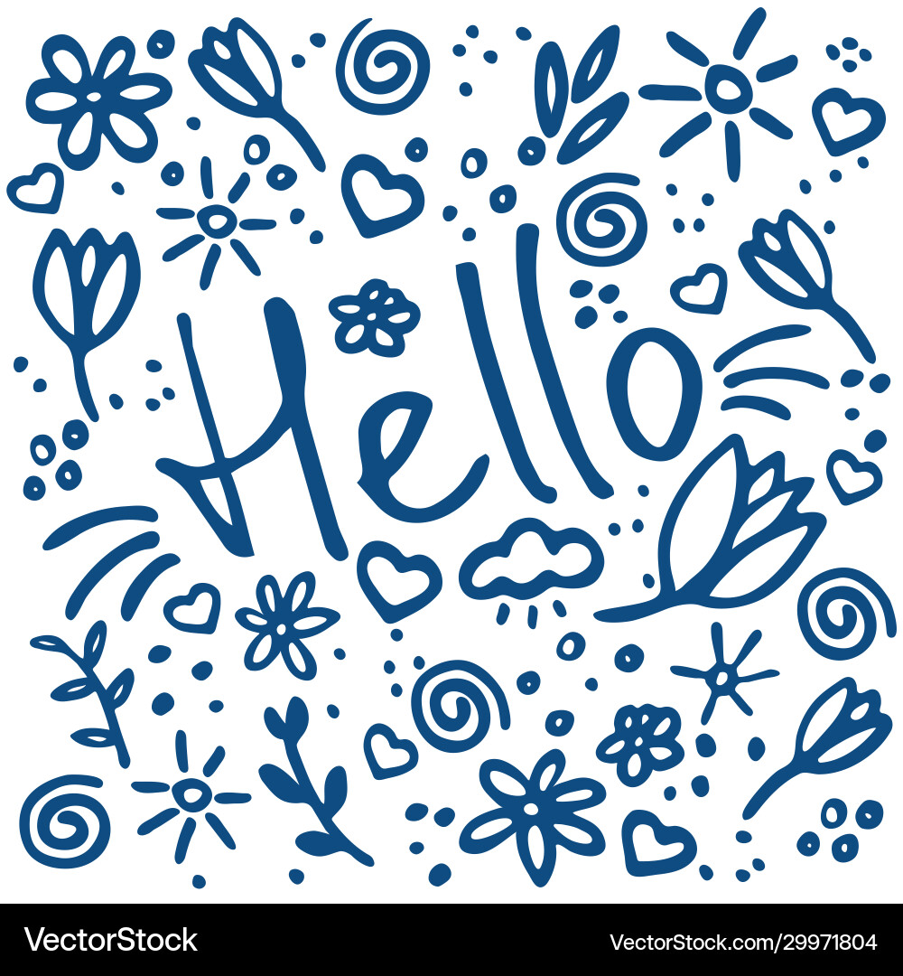 Card with text hello and doodle elements flowers vector image