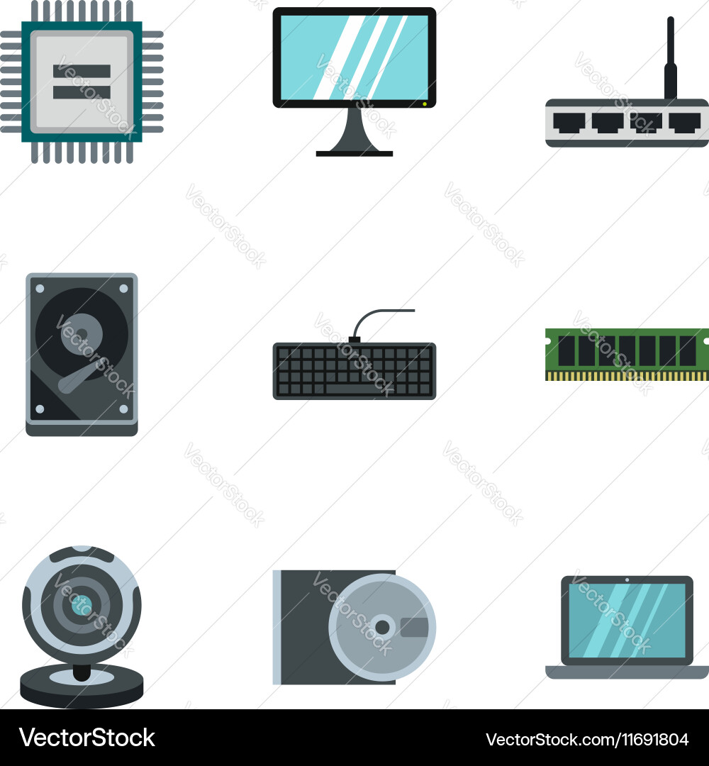 Computer setup icons set flat style vector image