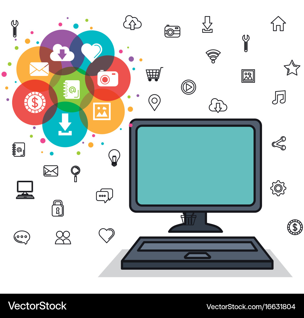 Computer web and social media icons elements Vector Image