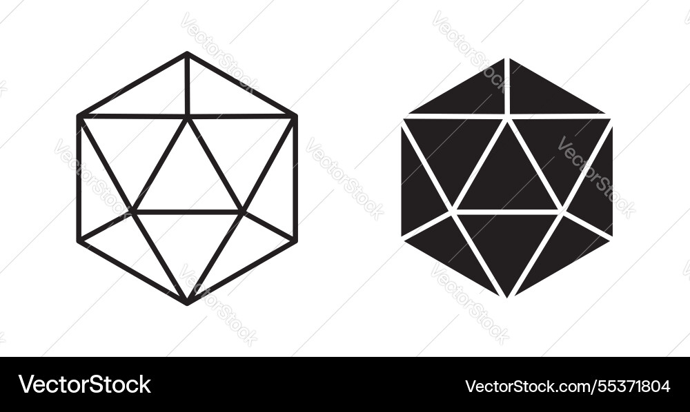 Dice d20 icon set in thin line for web vector image