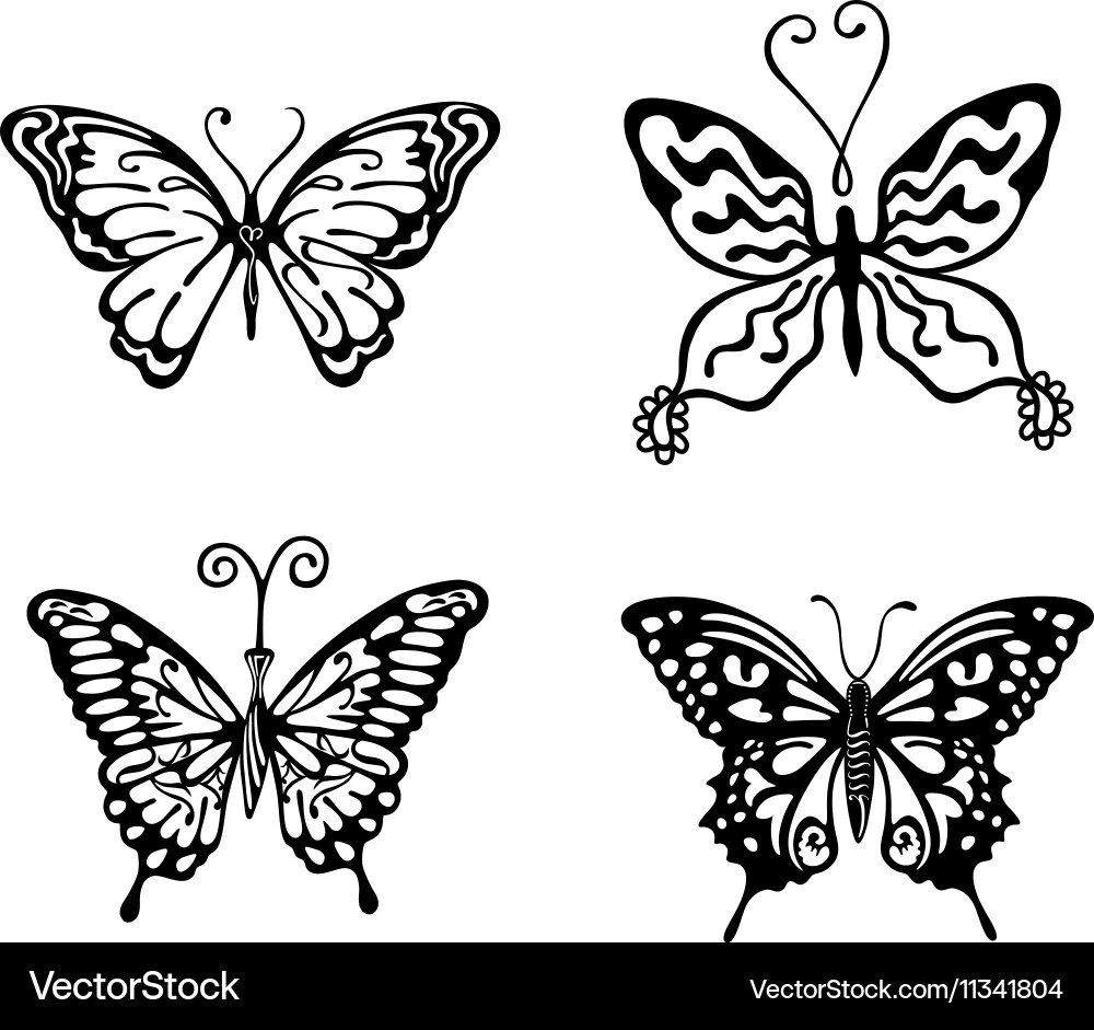 Elegant Black and White Butterfly Logo Set Vector Image