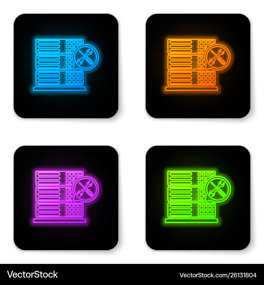 Glowing neon database server with screwdriver vector image