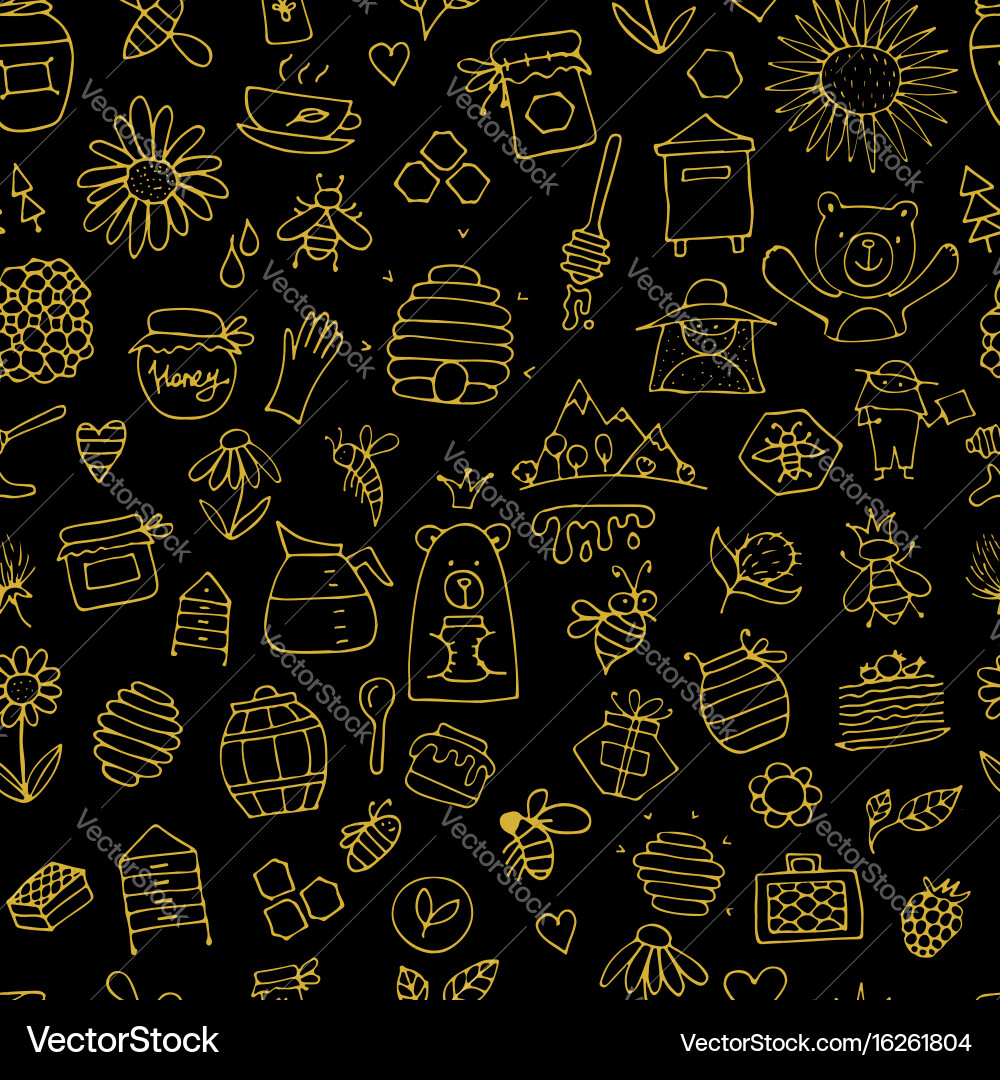 Honey apiary seamless pattern sketch for your Vector Image