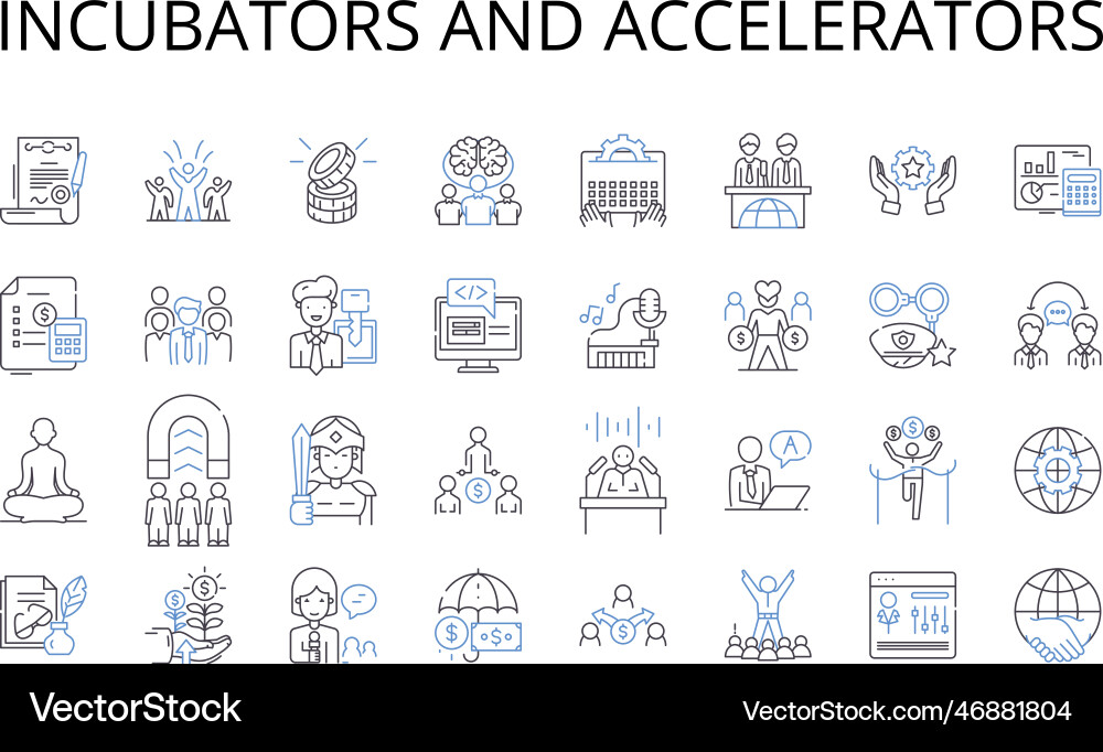 Incubators and accelerators line icons collection Incubators and accelerators line icons collection vector image