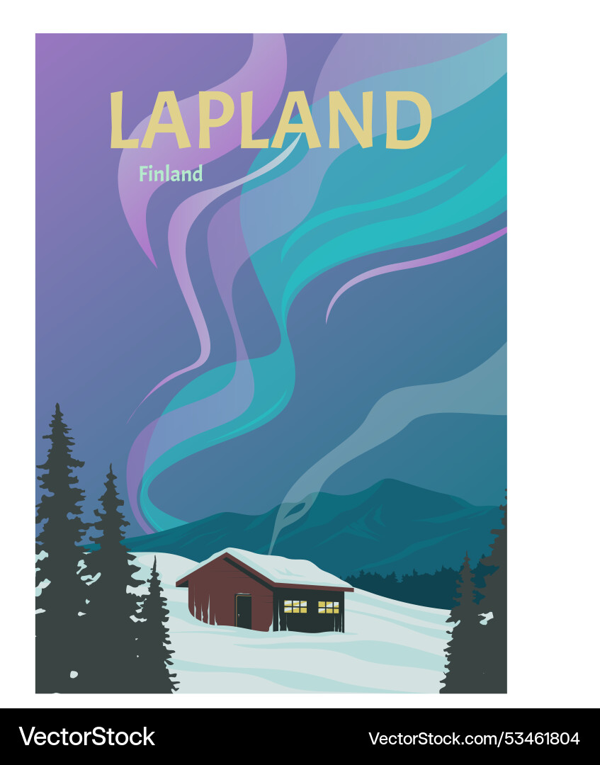 Kabine mit Nordlichter Ansicht Vintage Poster Kabine mit Nordlichter Ansicht Vintage Poster vektorbild