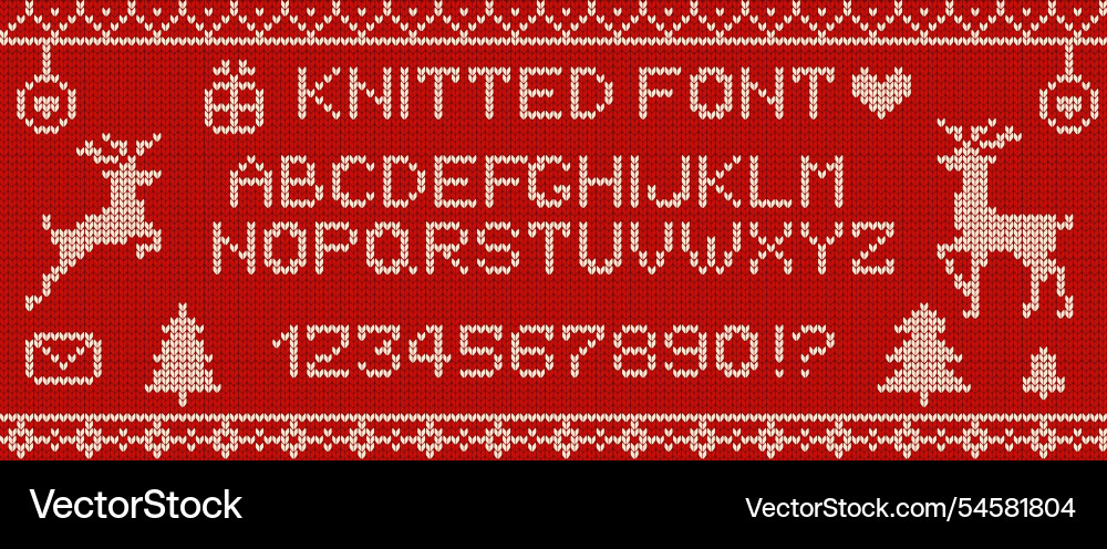 Knitted font icons and elements on red Knitted font icons and elements on red vector image