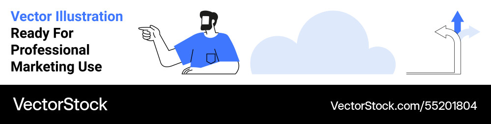 Man gesturing with cloud and arrow symbolizing Man gesturing with cloud and arrow symbolizing vector image