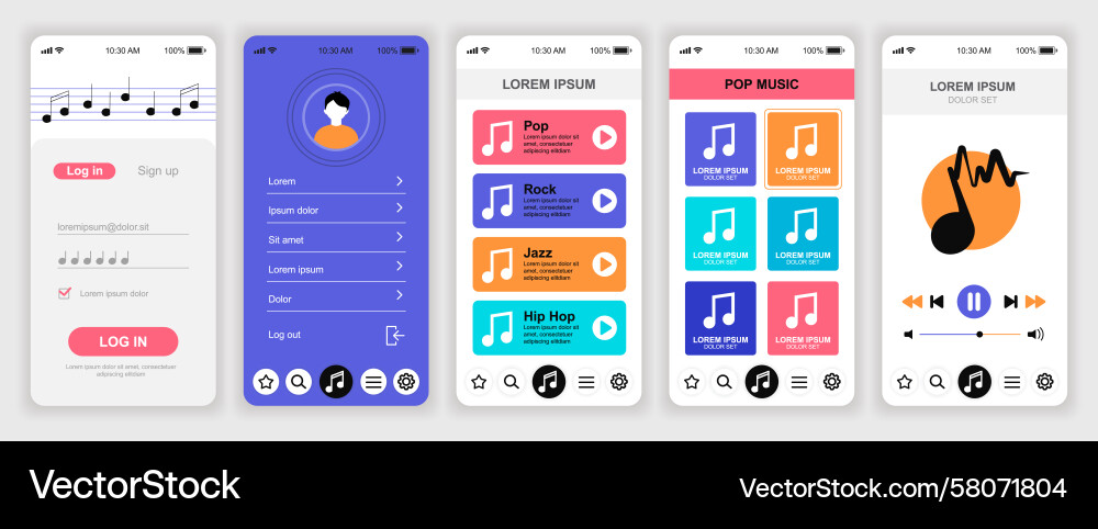 Music Player App UI Templates Vector Image