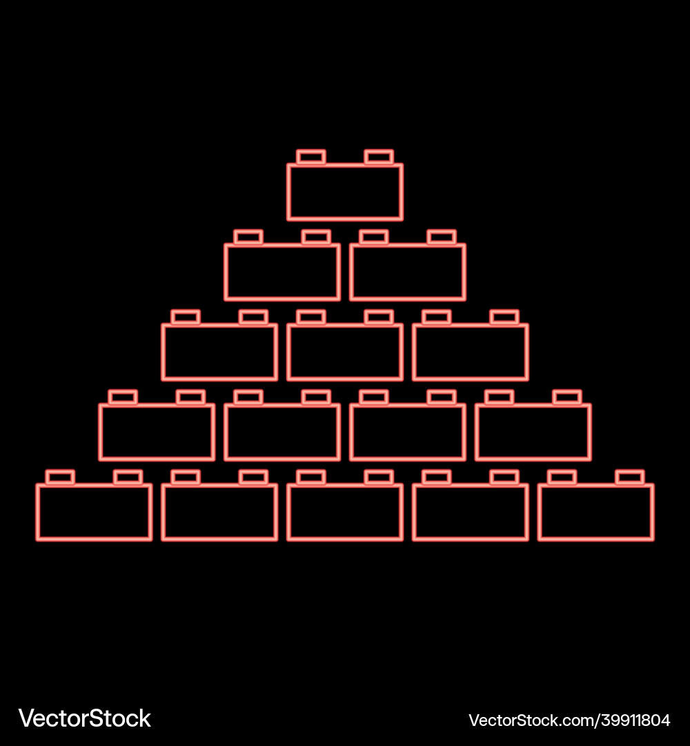 Neon building block red color flat style image vector image