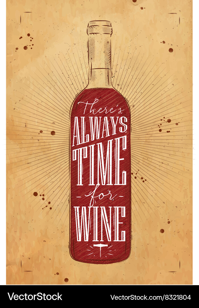 Poster time for wine kraft Vector Image