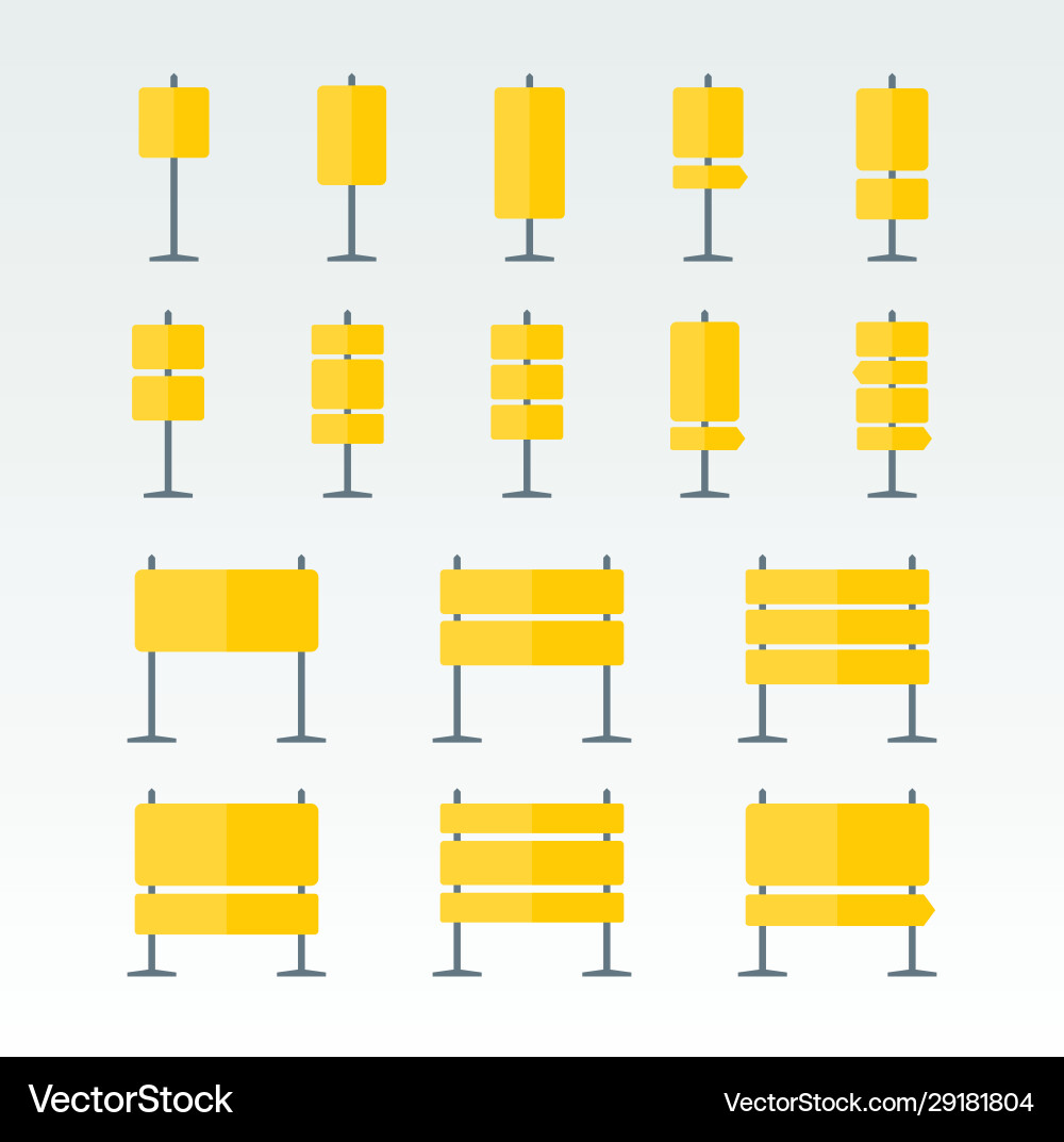 Road boards and pointers flat icons set Road boards and pointers flat icons set Vector Image
