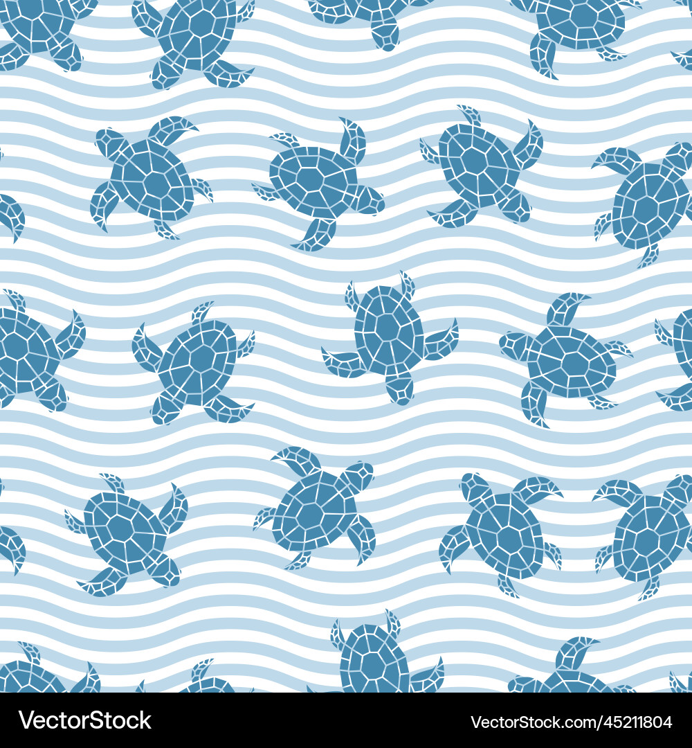 Seamless pattern of repeated blue turtle on wave Seamless pattern of repeated blue turtle on wave vector image