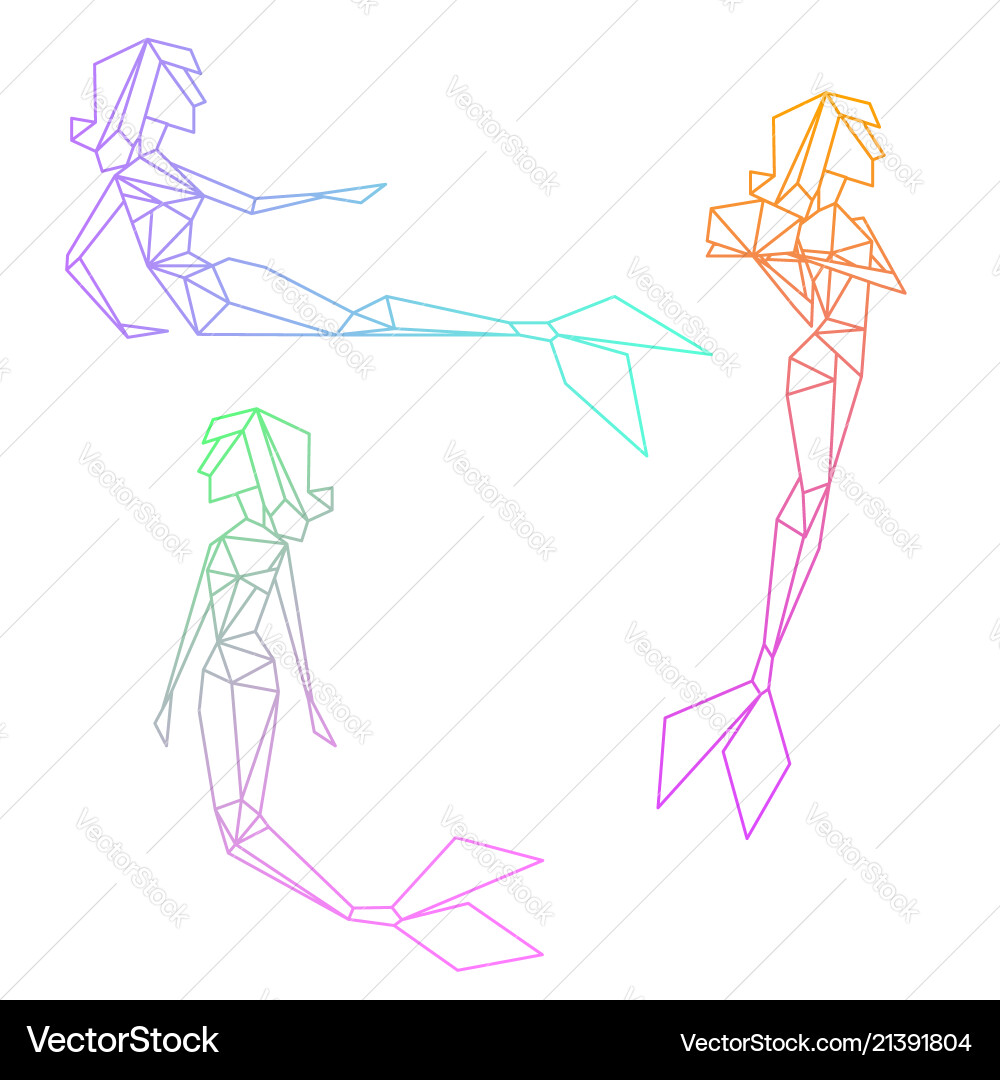 Set of colorful gradient polygon linear graphic vector image