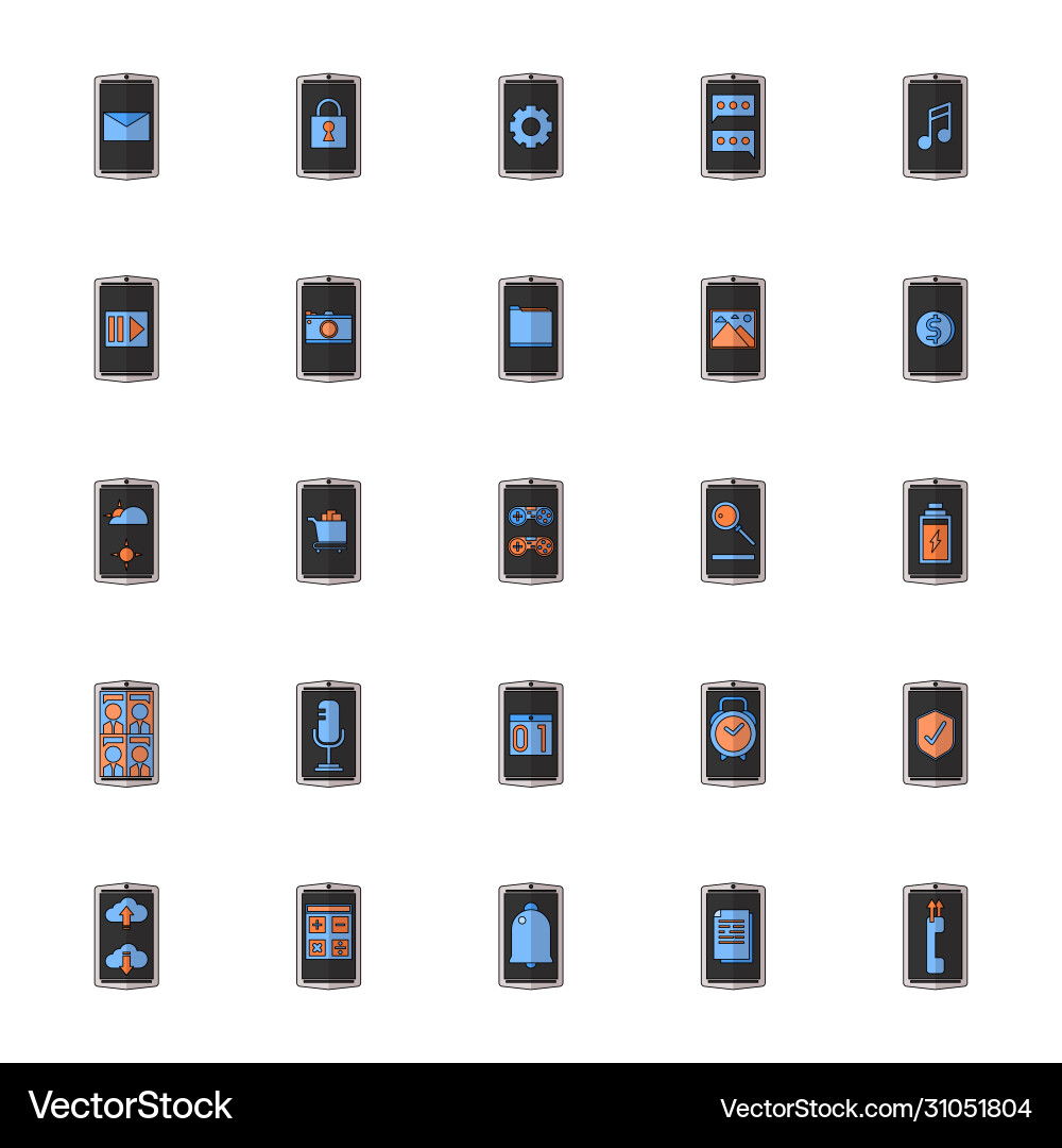 Smartphone application color outline icon set Smartphone application color outline icon set vector image