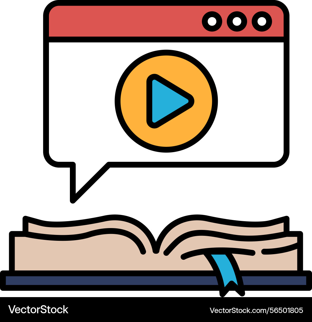 A book with speech bubble and play button vector image