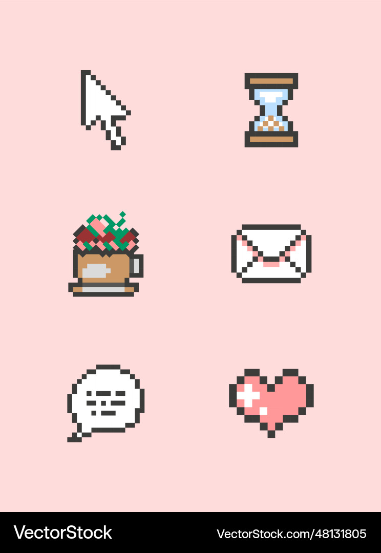A set of icons in the pixel art style vector image
