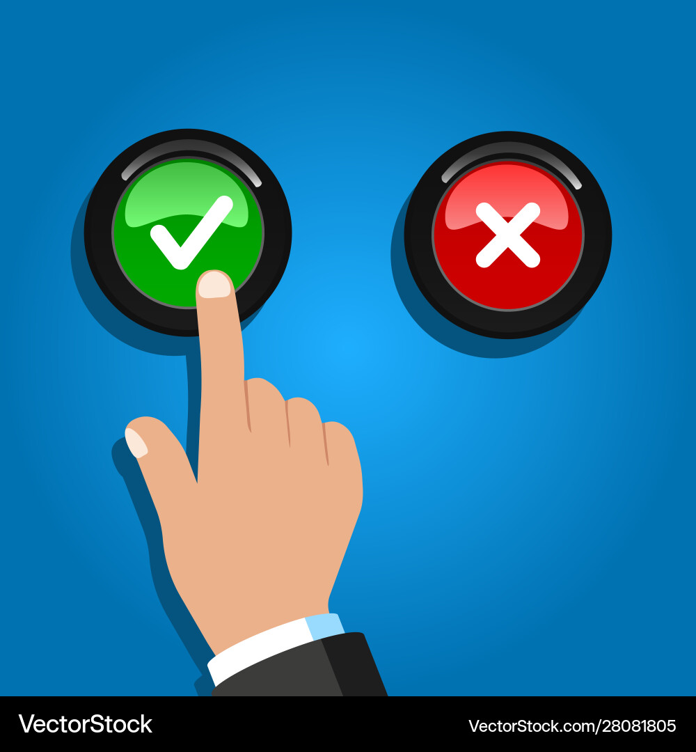 Accept and decline buttons with finger Accept and decline buttons with finger Vector Image