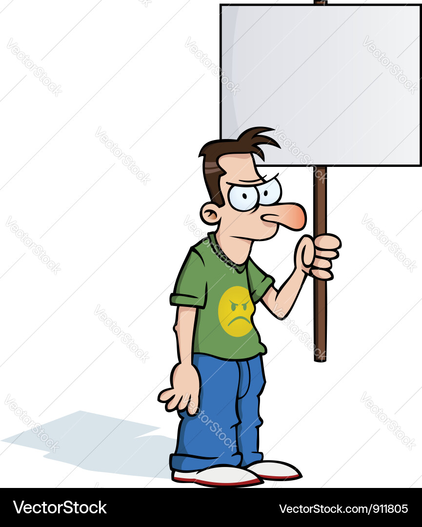 Angry Man Holding Protest Sign Vector Image