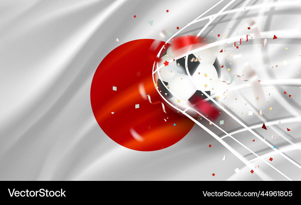 Ball in the soccer net goal concept with flag Vector Image