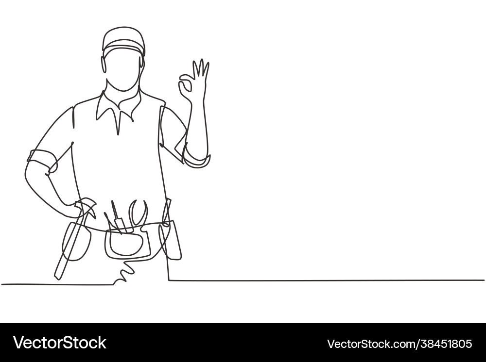 Continuous one line drawing handyman with gesture Continuous one line drawing handyman with gesture Vector Image