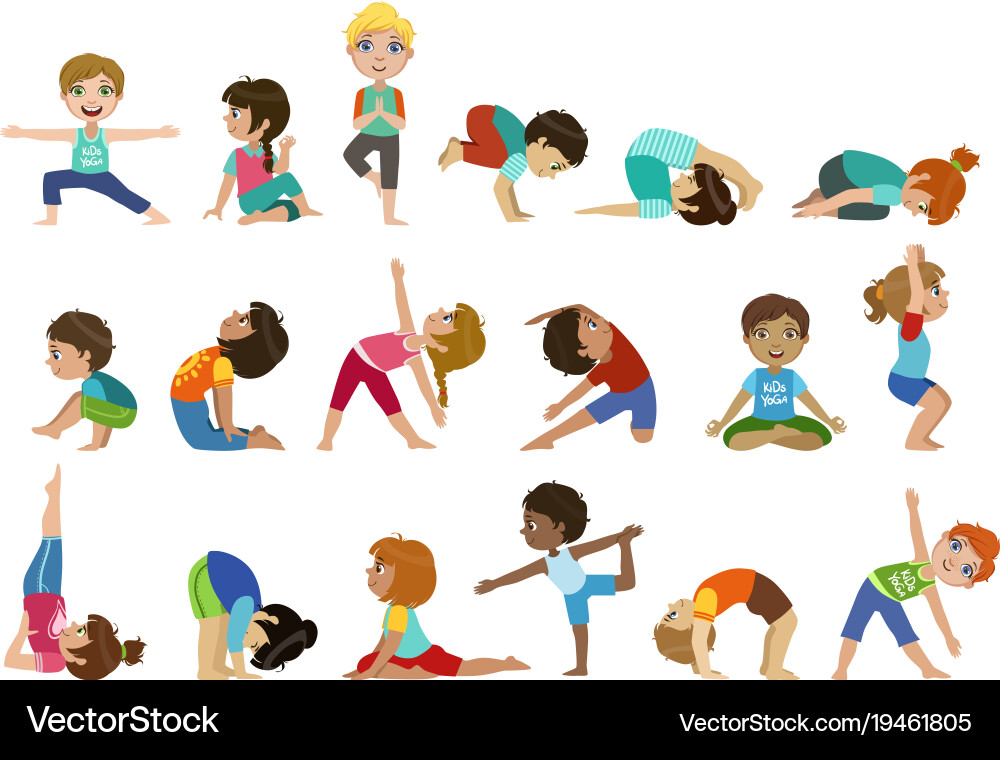 Cute Girls Practicing Yoga Vector Image