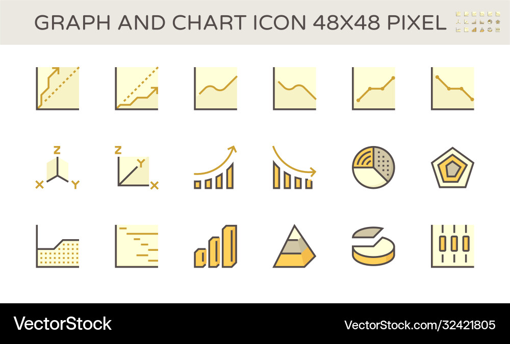 Graph and chart icon set design 48x48 pixel Graph and chart icon set design 48x48 pixel vector image