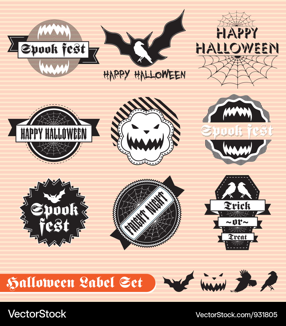 Halloween Bat & Crow Labels Vector Image