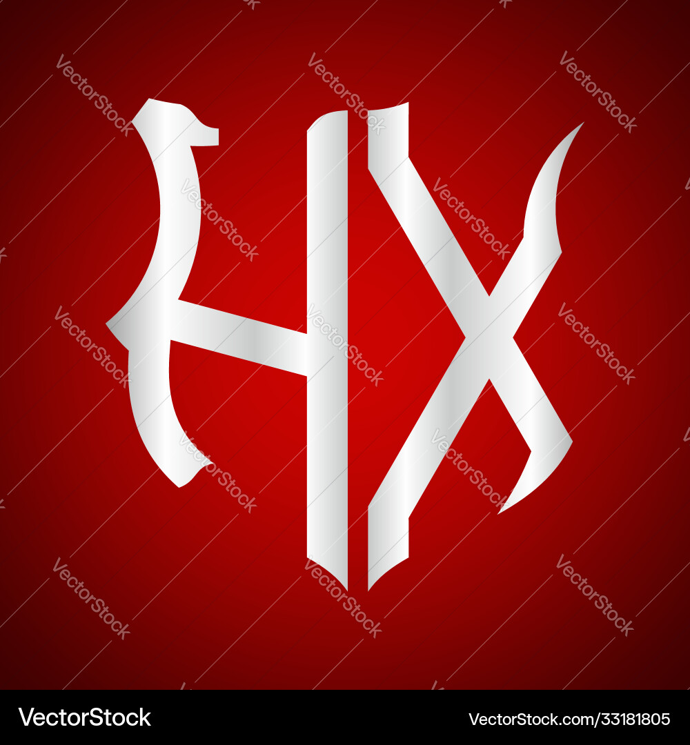 Initials h x shield shape with silver color Initials h x shield shape with silver color Vector Image