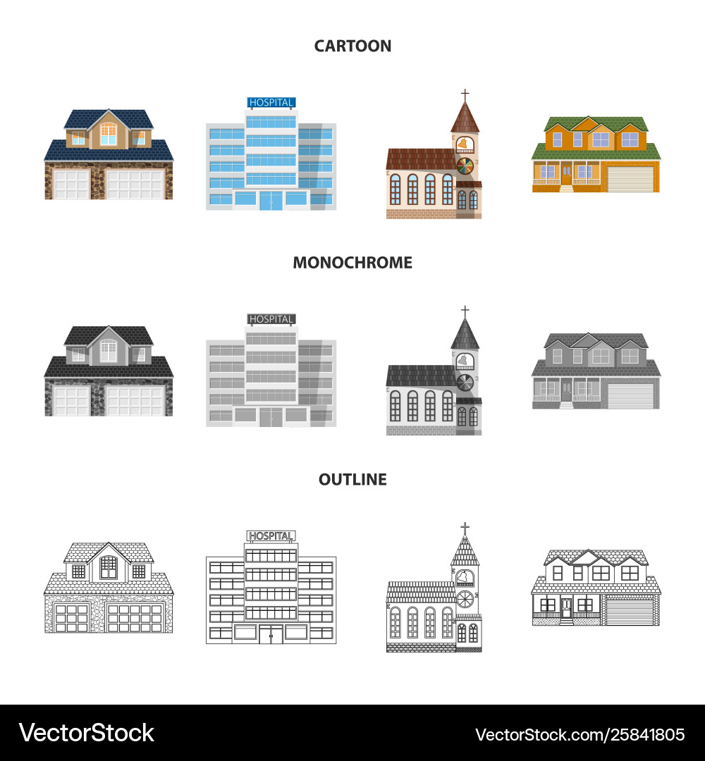 Isolated object building and front symbol set Vector Image