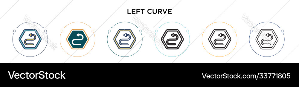 Left curve sign icon in filled thin line outline vector image