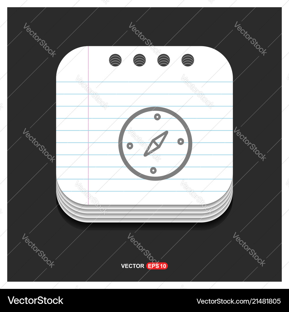 Navigation compass icon gray on notepad Vector Image