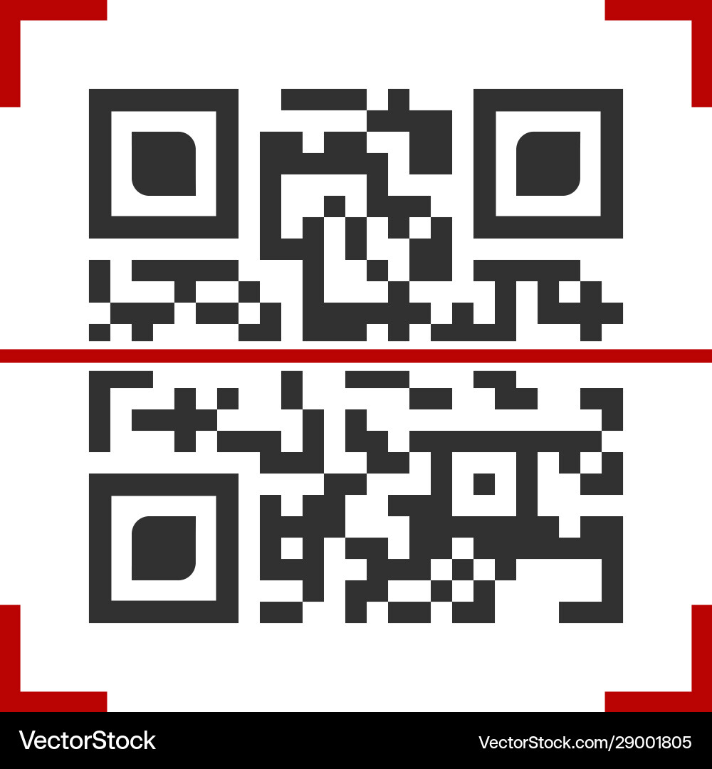 Qr code in red scanning frame isolated on white vector image