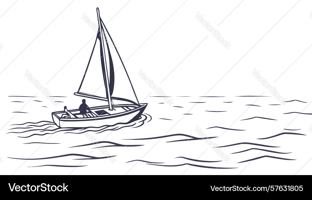 Sailboat on open water navigating waves vector image