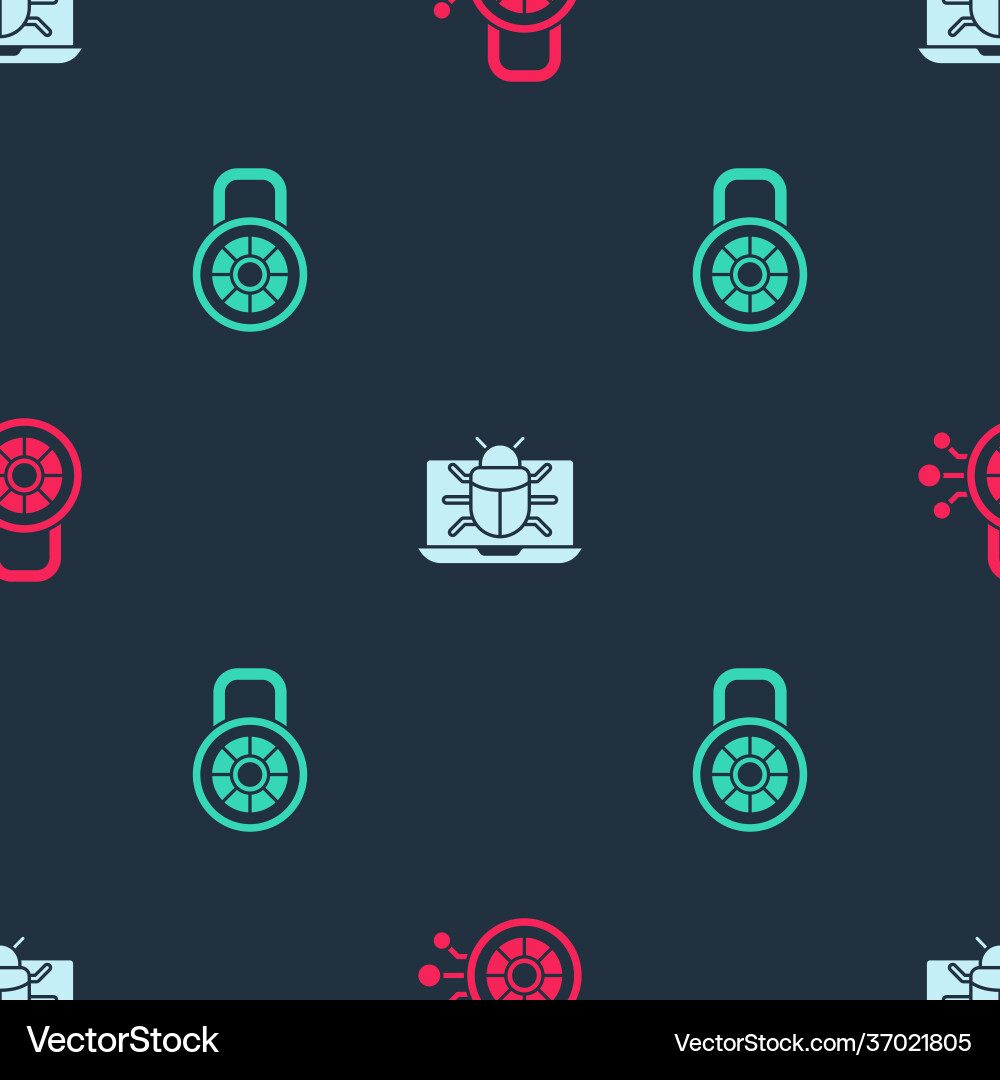 Set cyber security system bug on monitor and safe Set cyber security system bug on monitor and safe vector image