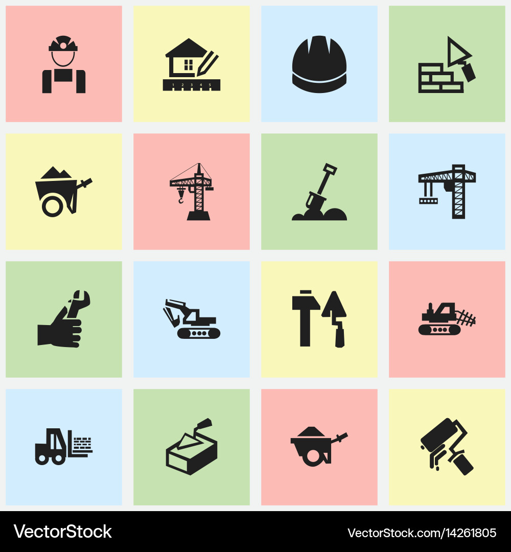 Set of 16 editable building icons includes vector image