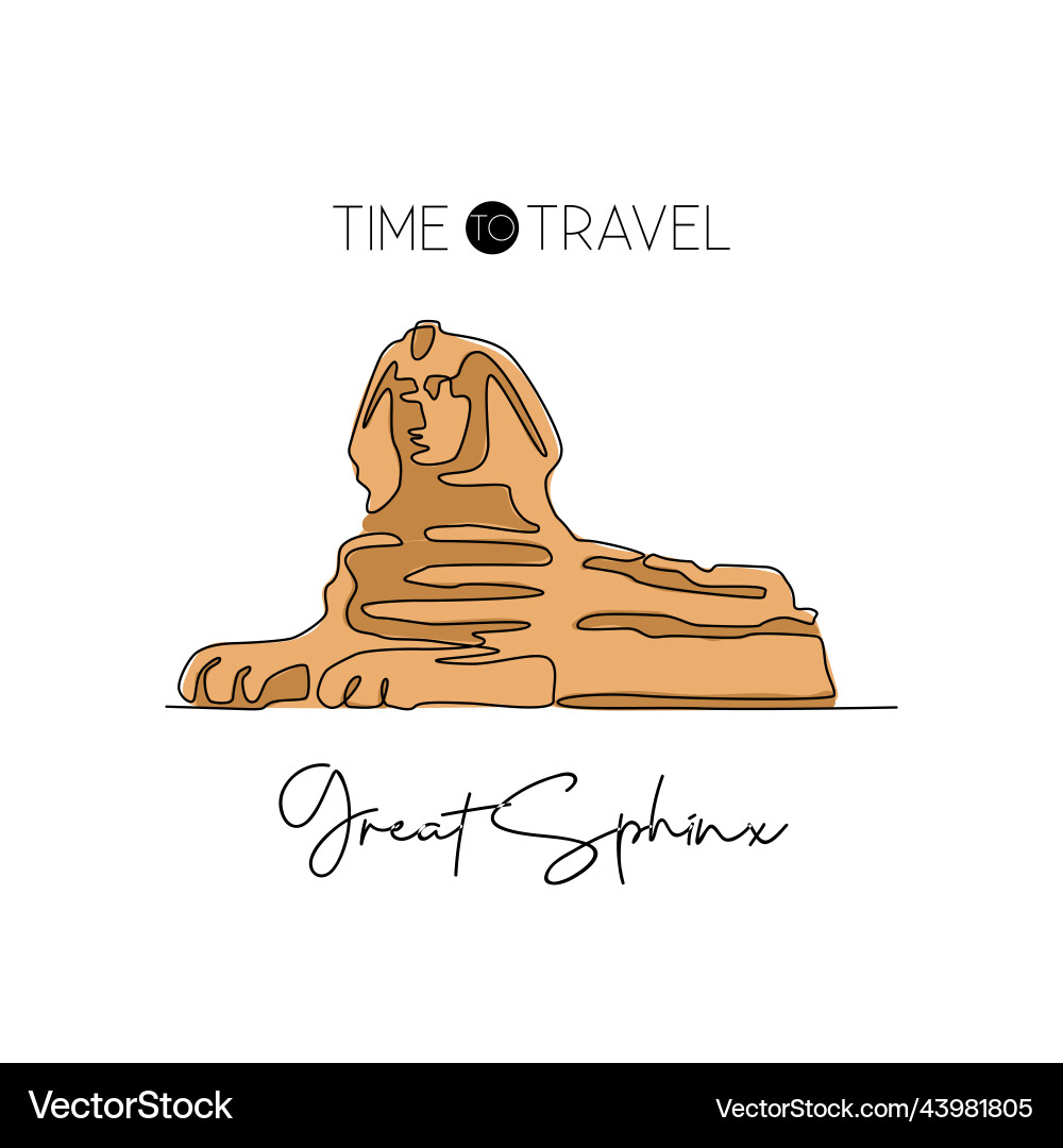 Single continuous line drawing great sphinx Single continuous line drawing great sphinx Vector Image