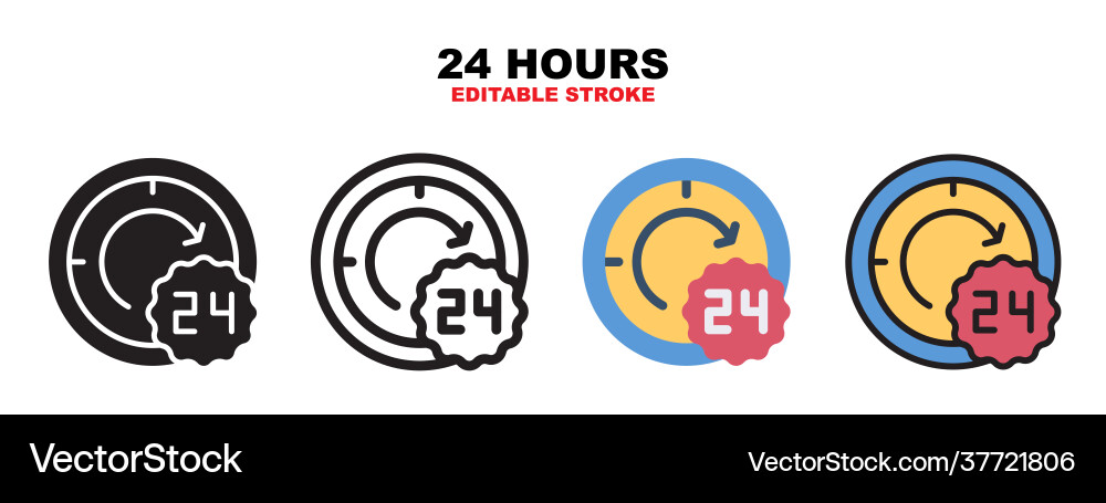 24 hours icon set with different styles editable 24 hours icon set with different styles editable vector image