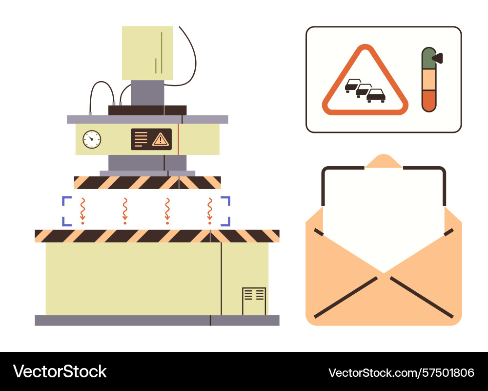 Automated machine with safety warnings and open vector image