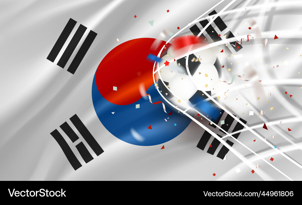 Ball in the soccer net goal concept with flag vector image