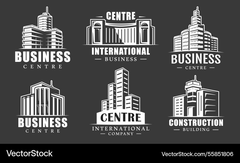 Building logo set isolated on black background vector image