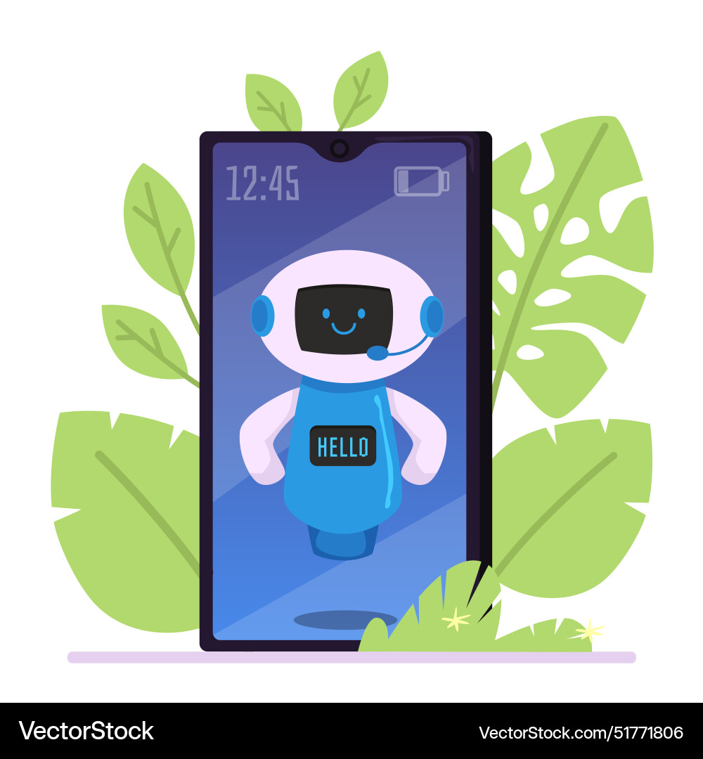 Chatbot robot assistant with smartphone greetings Vector Image