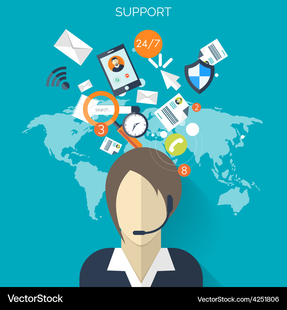 Flat support service background temwork concept vector image