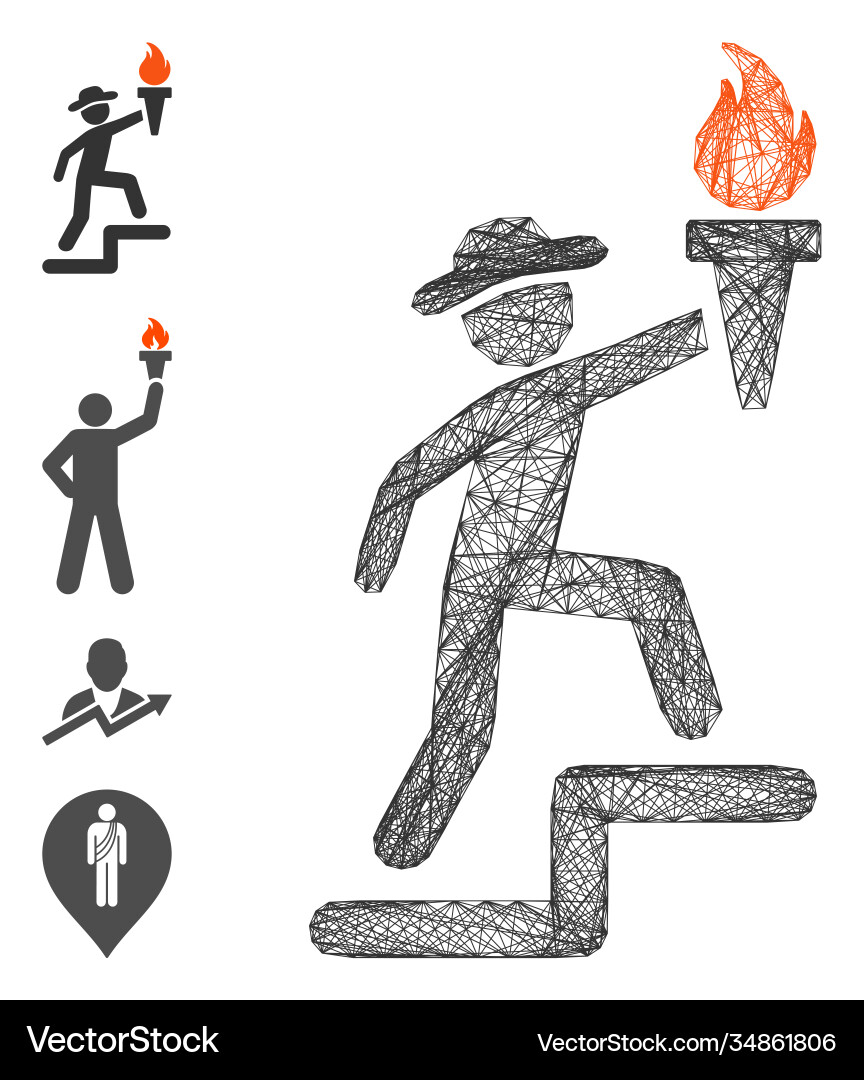 Network gentleman climbing with torch mesh Network gentleman climbing with torch mesh vector image