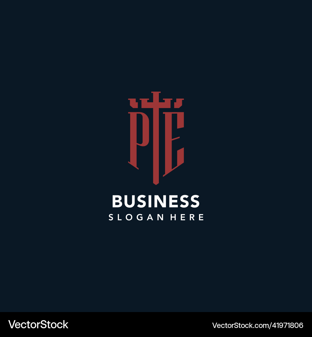 Pe initial monogram logos with sword and shield vector image
