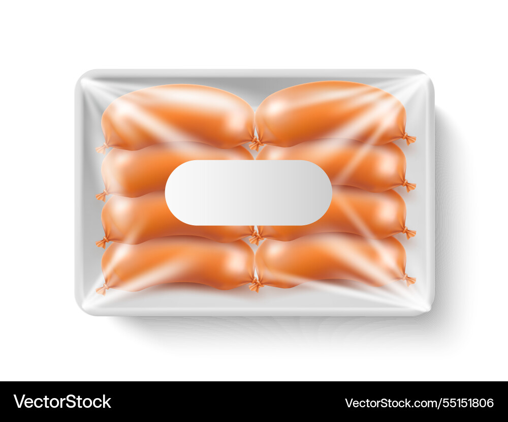 Plastic wrapped wieners tray for meat product Plastic wrapped wieners tray for meat product vector image