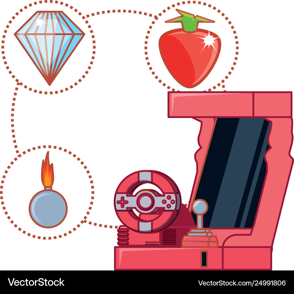 Retro console video game machine with set icons Retro console video game machine with set icons vector image
